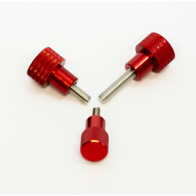 3 R�ndelschrauben mit schmalem rotem Kopf in hoher Bauform, M4x10 mm