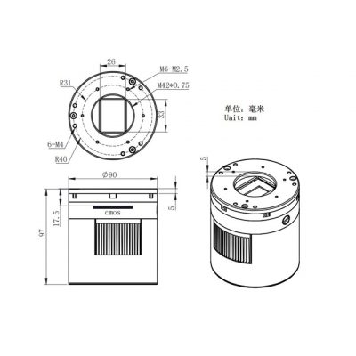 ZWO Mono Astrokamera ASI 2600MM-PRO gek�hlt, Chip D= 28,6 mm