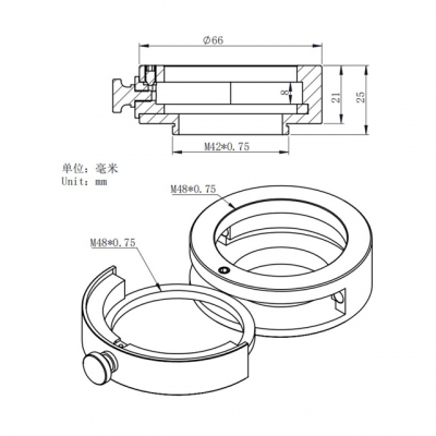ZWO Filterschublade f�r 2 Filter - M48 und T2 Anschluss - L�nge 21 mm