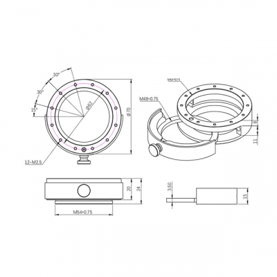 ZWO Filterschublade f�r 2 Filter mit M54x0,75 Anschluss f�r Vollformatkameras