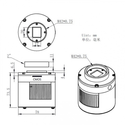 ZWO MONO Astrokamera ASI533MM Pro gek�hlt, Chip D= 16 mm