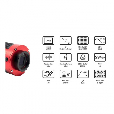 ZWO MONO Astrokamera ASI533MM Pro gek�hlt, Chip D= 16 mm