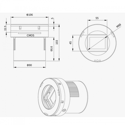 ZWO SW Astrokamera ASI461MM Pro gek�hlt, Chip D=55 mm